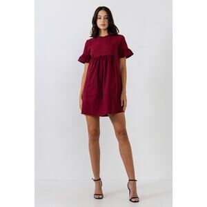 Romantic Lag & Look Mixed Media English Factory Mini Dress Maroon Preppy- Sz S